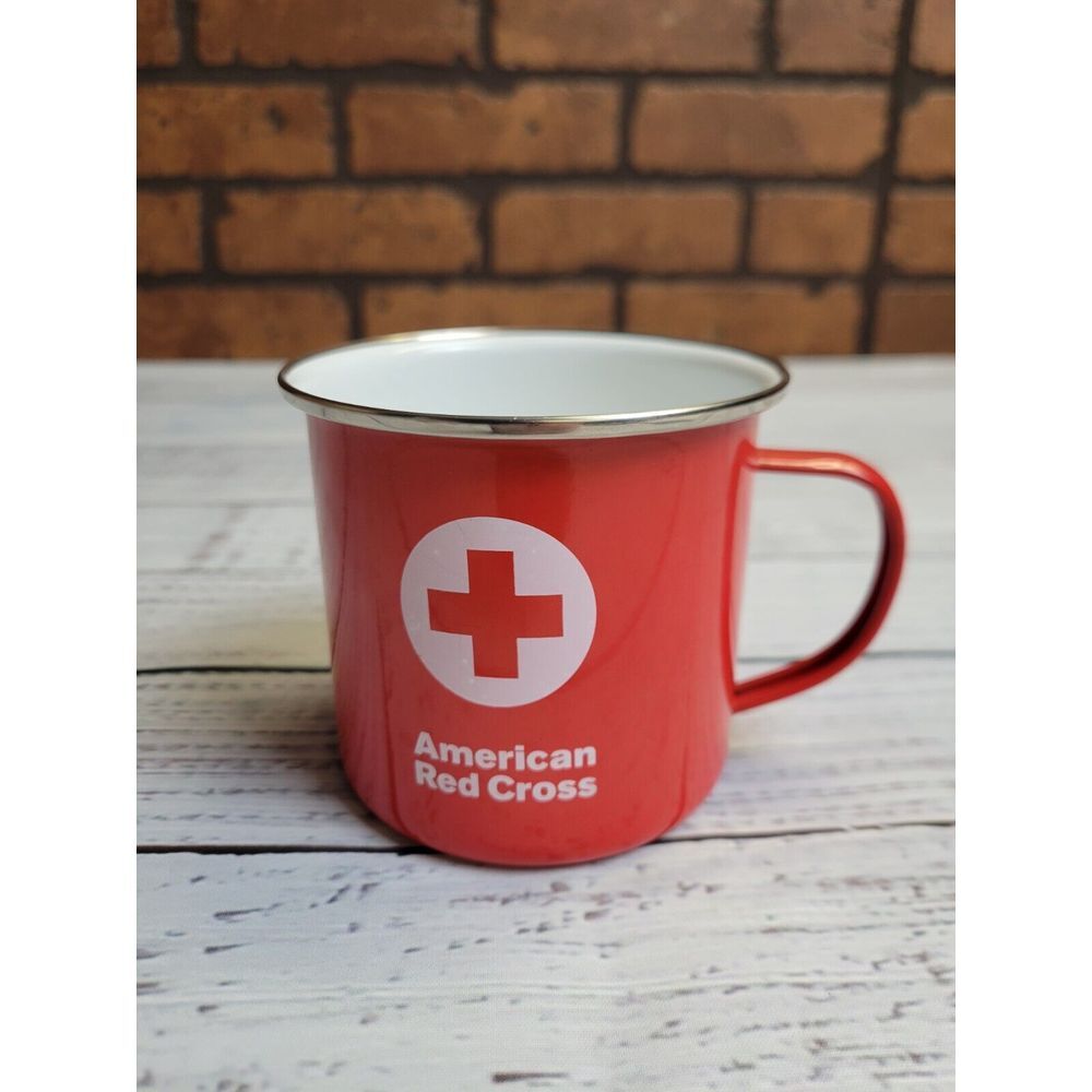 American Red Cross Enamel Metal Camping Mug‎ Travel Cup In Excellent Condition